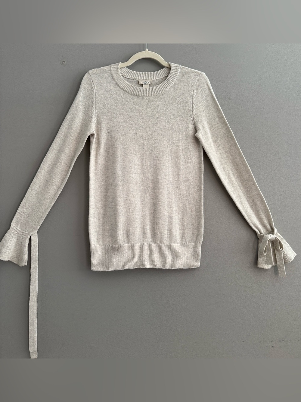 Loft Heathered tan Tie-Sleeve Knit Sweater